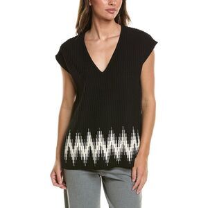 Autumn Cashmere Womens  Chevron Border Stitch Top, Black